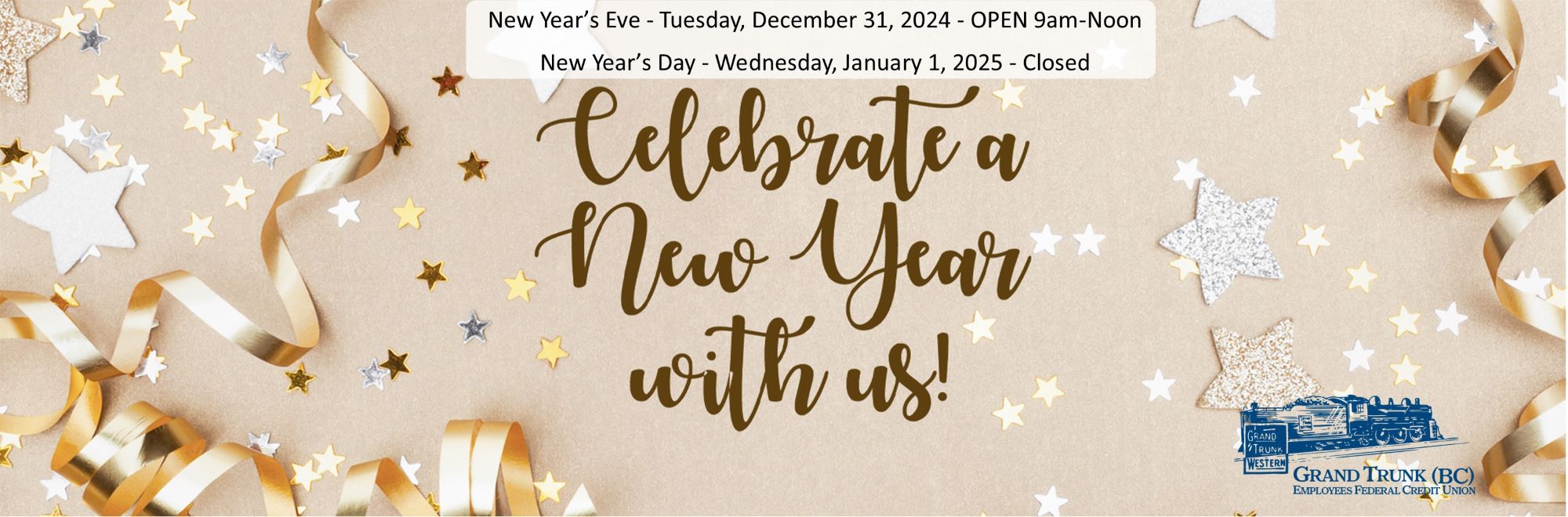 Celebrate a new year with us. New Year’s Eve - Tuesday, December 31, 2024 - OPEN 9am-Noon New Year’s Day - Wednesday, January 1, 2025 - Closed 