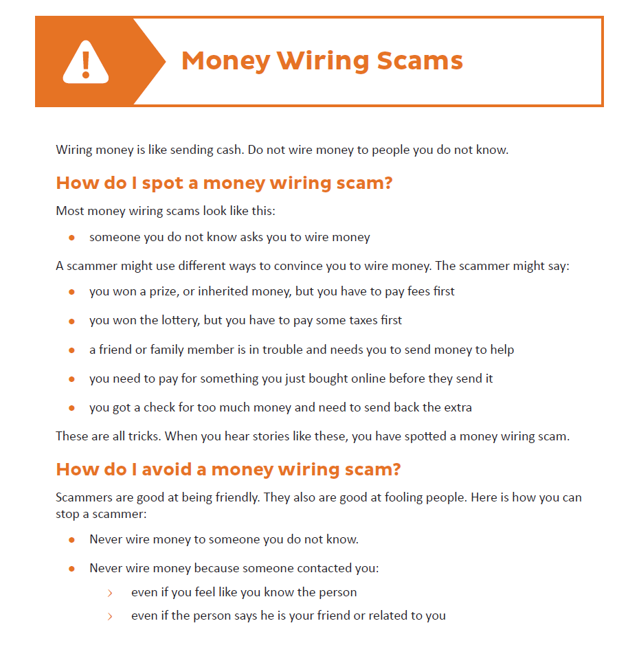 Money Wiring Scams PDF